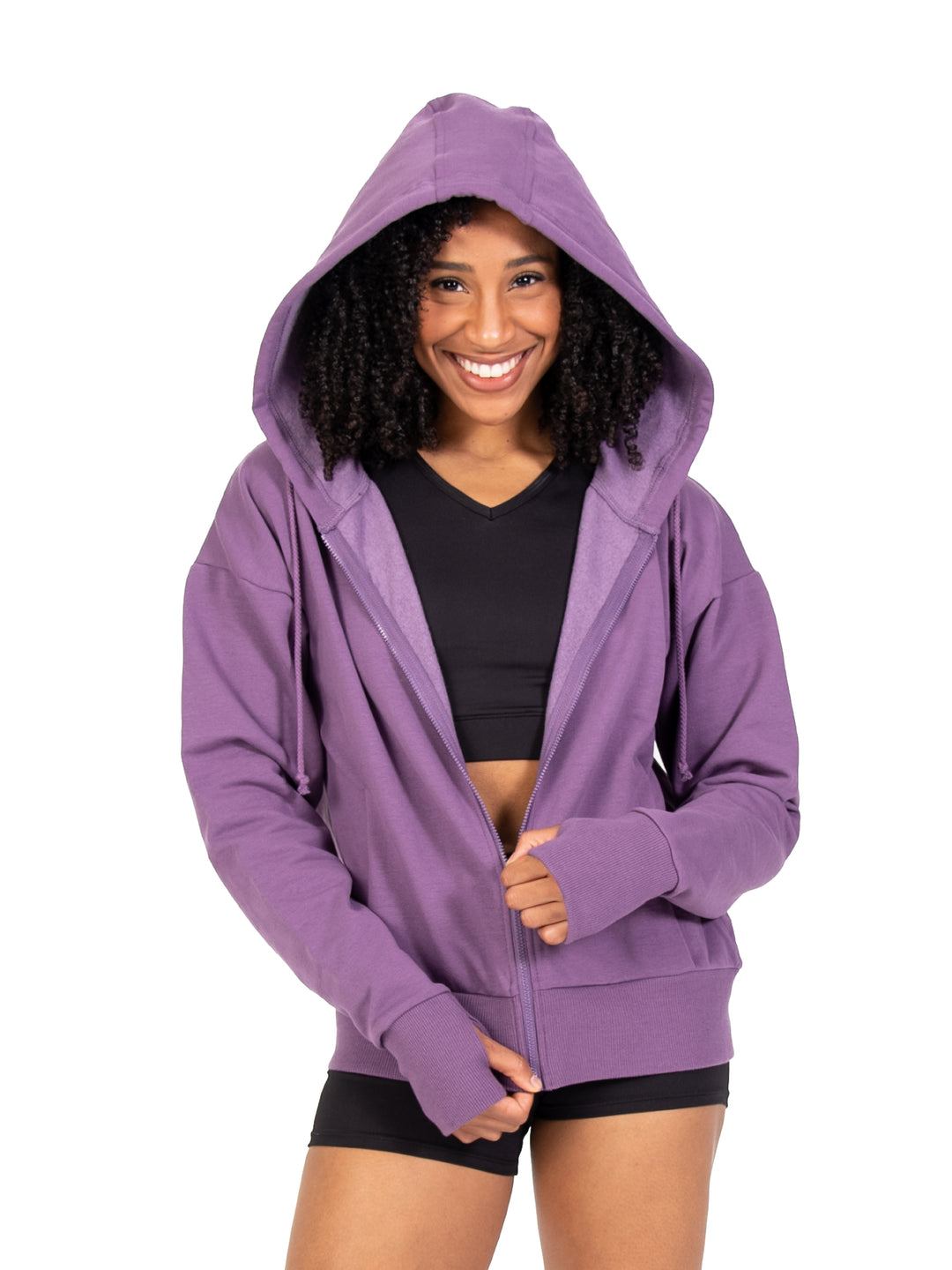 French Terry Drop Shoulder Crop Zip Hoodie