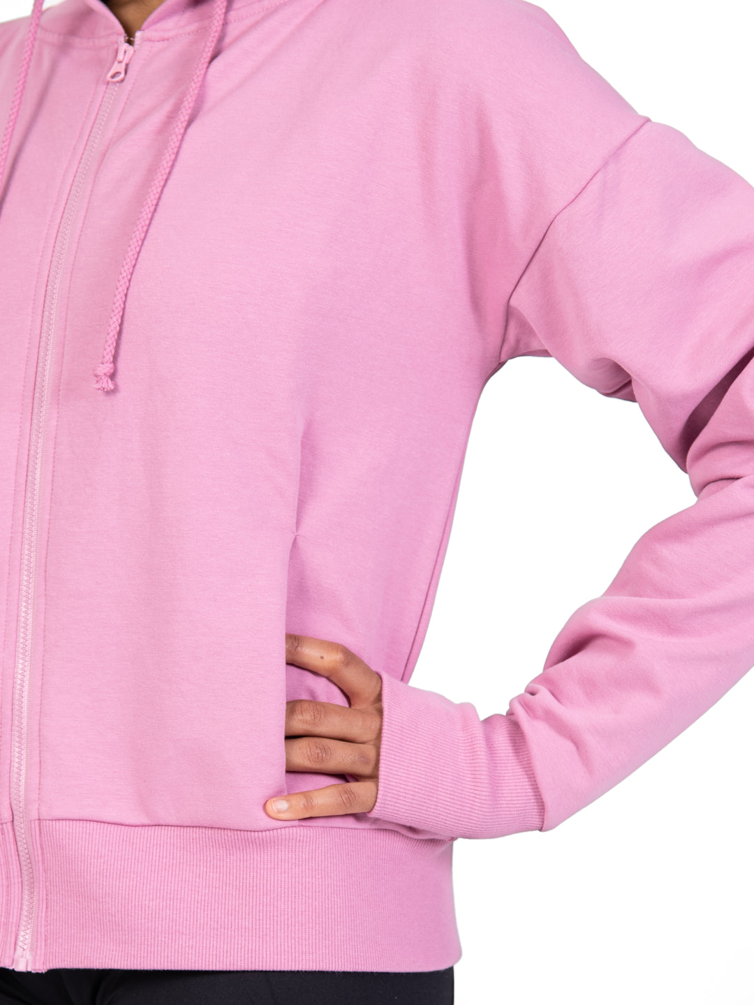 French Terry Drop Shoulder Crop Zip Hoodie