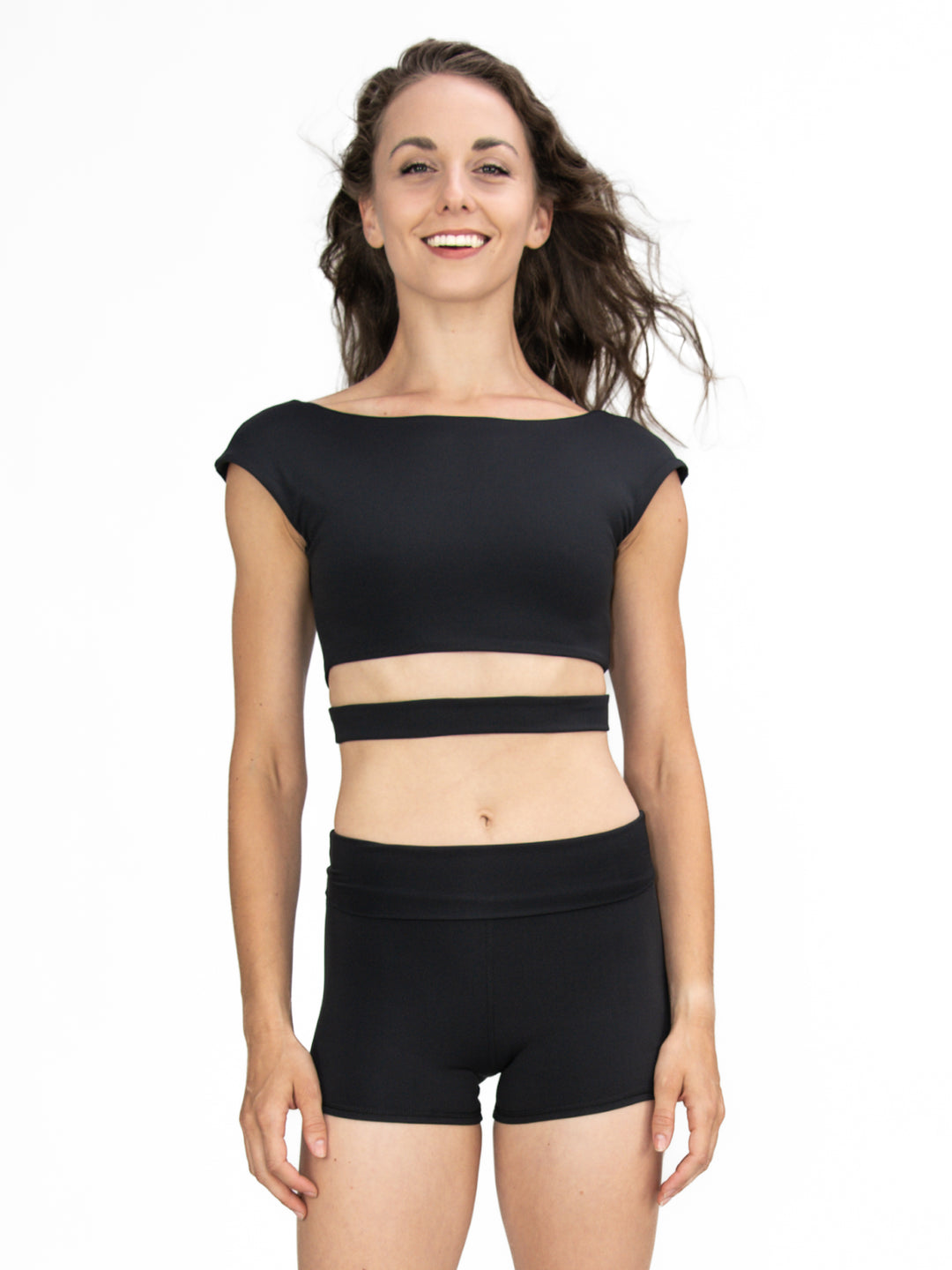 Recycled Poly Cap Sleeve Side Band Crop Top